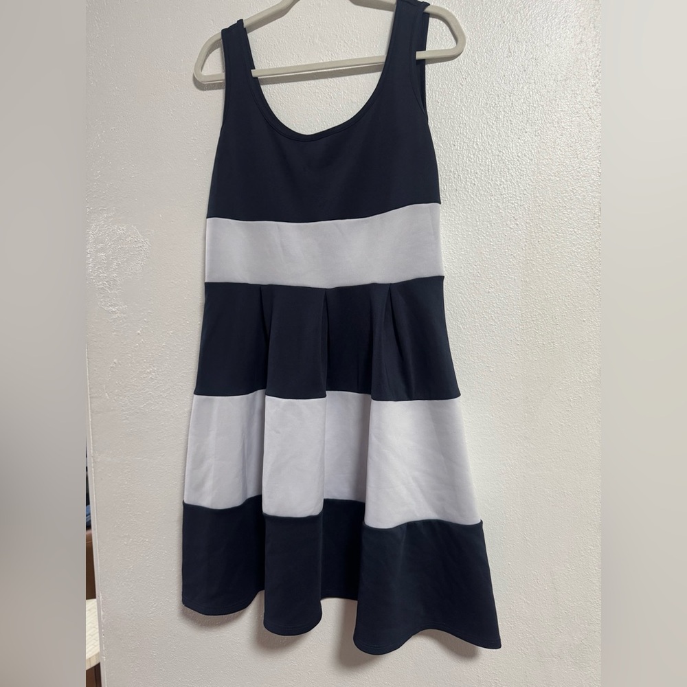 Karin Stevens Black and White Striped Kids Dress Size L